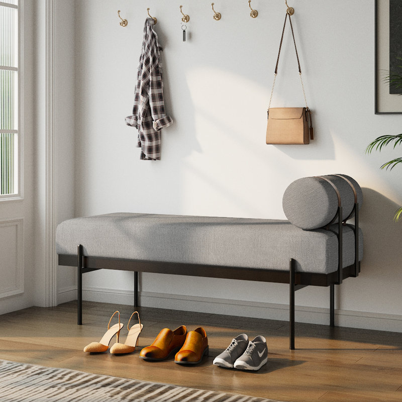 Betzy Linen Upholstered Bench, Light Grey
