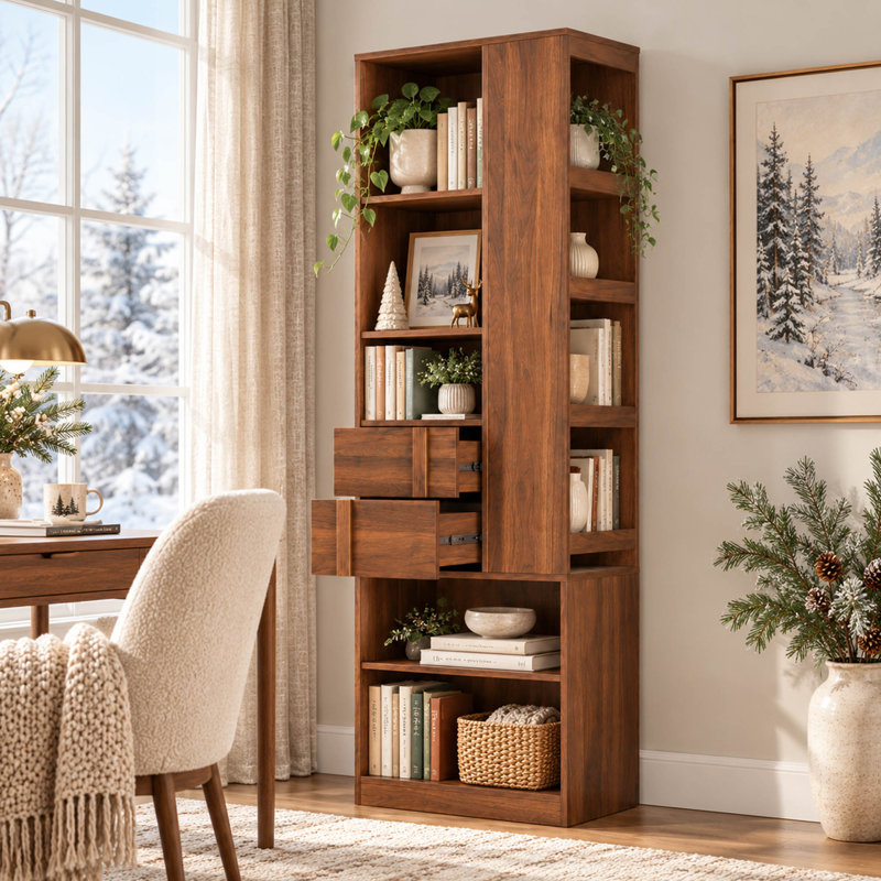 Grande armoire de rangement avec tiroirs et tablettes ouvertes, organisateur de bibliothèque autoportant