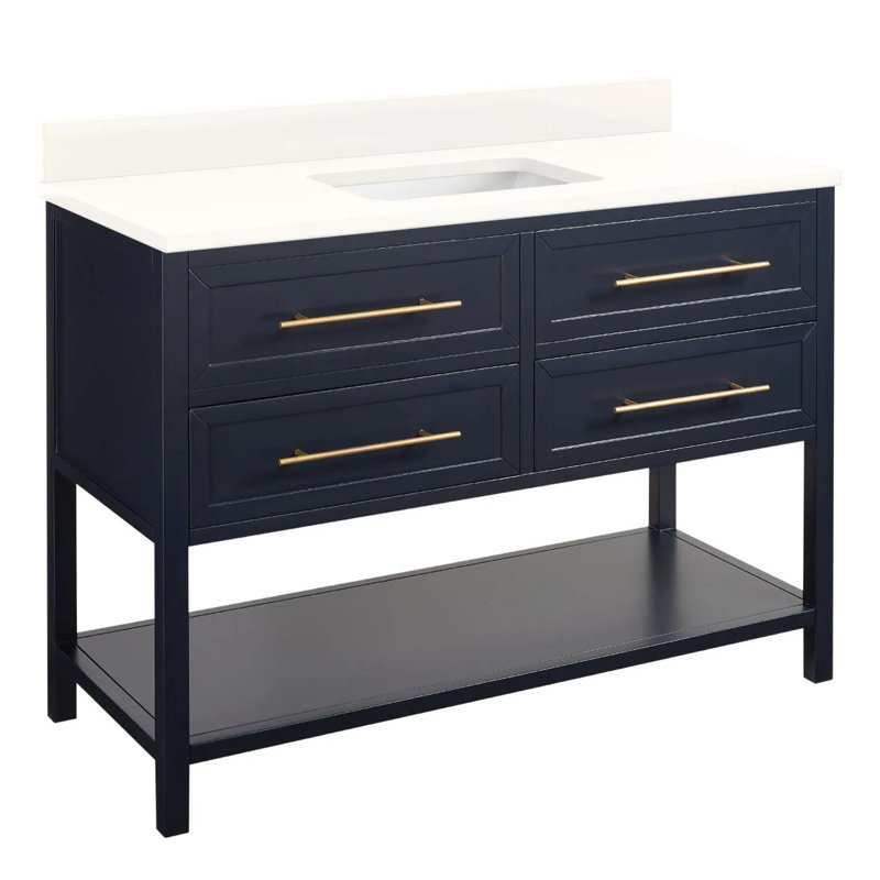 48" Robertson Single Bathroom Vanity Set with Rectangular Undermount Sink, Midnight Navy Blue, No Drillings
