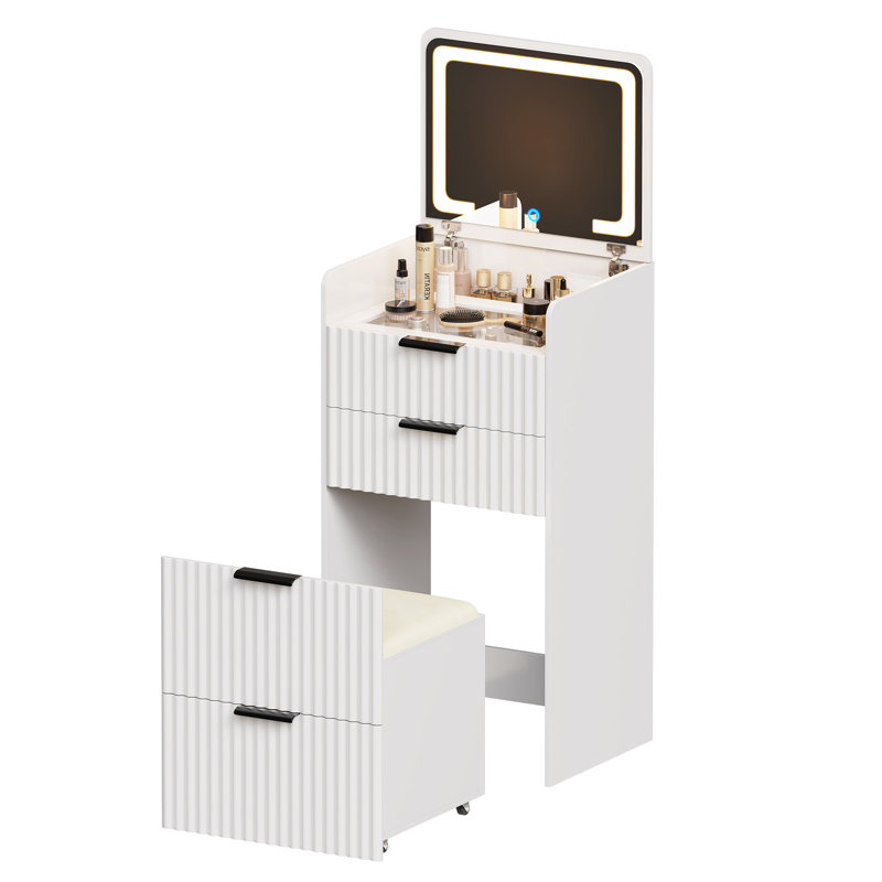 3-in-1 Dressing Table with Illuminated Mirror, Elegant White