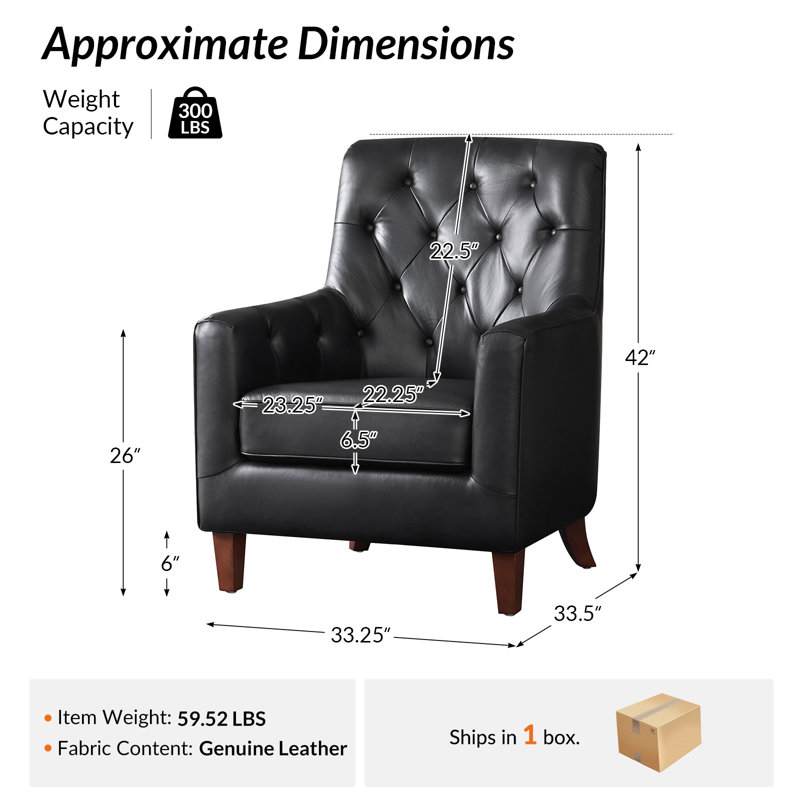 Fauteuil en cuir véritable avec dossier capitonné l 33,25 po Olga, Charocal