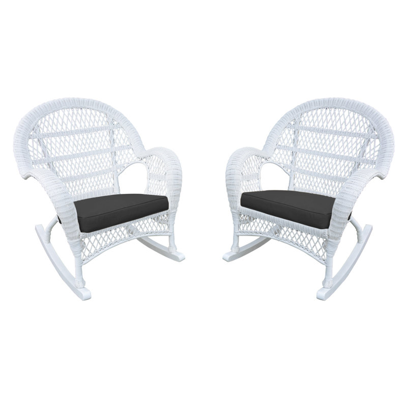 Chaise berçante en osier avec coussins Berchmans, Noir, Blanc
