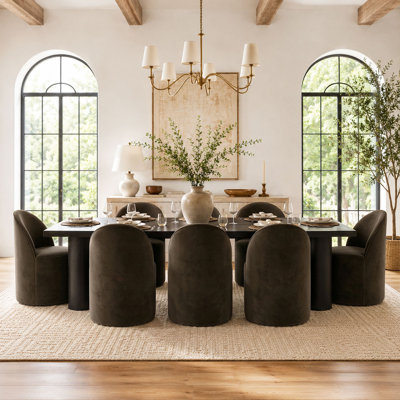 Fully Assembled Rolling Velvet Upholstered Dining Chair With Hidden Casters (Set Of 8)