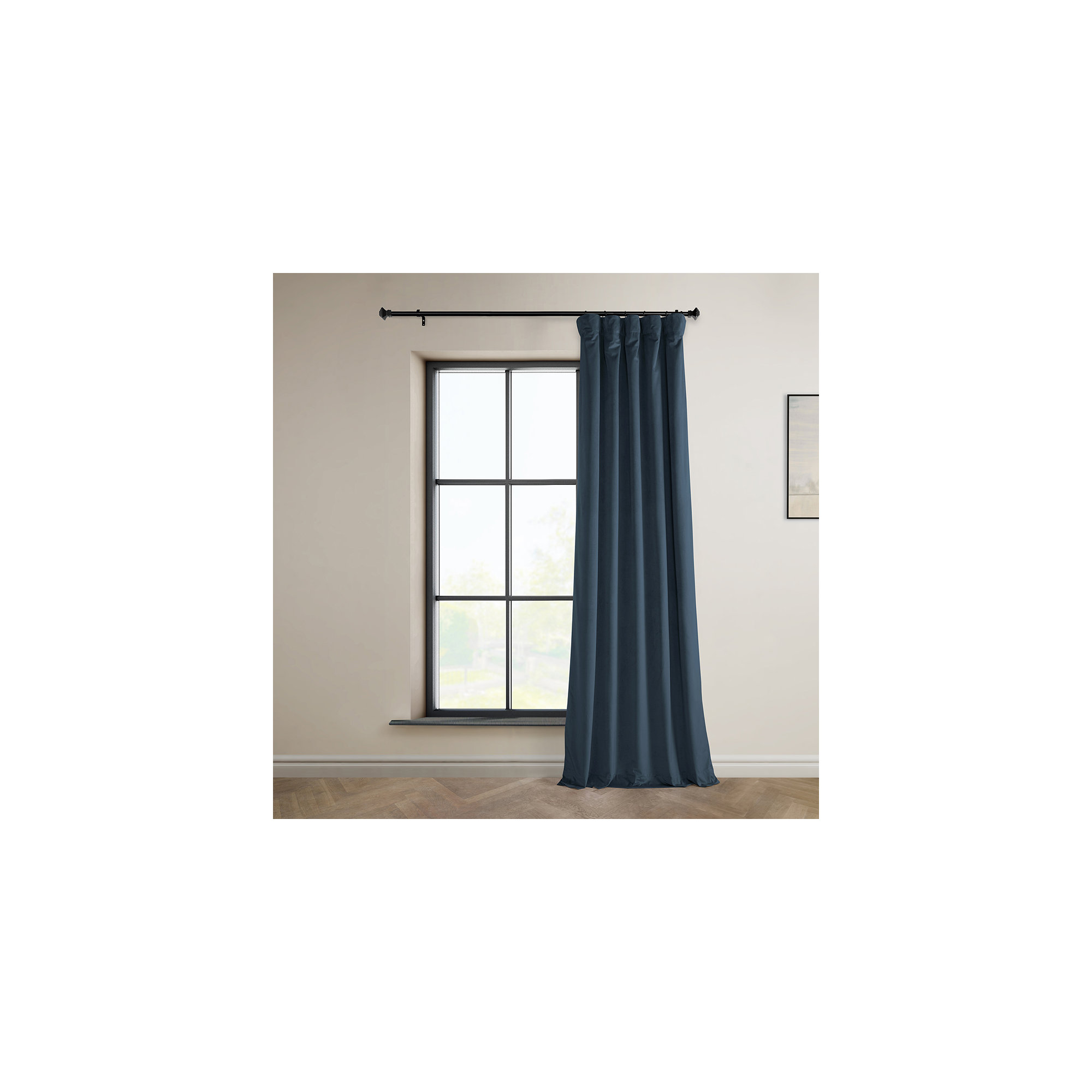Matra Plush Velvet Curtains for Bedroom - Room Darkening Curtains for Living Room Window Single Panel, London Blue