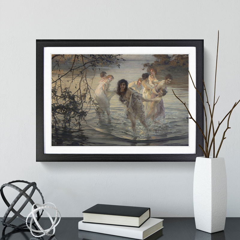 The Nymphs by Paul Chabas - Picture Frame Painting, 27cm H x 36cm W x 2cm D, Black Framed