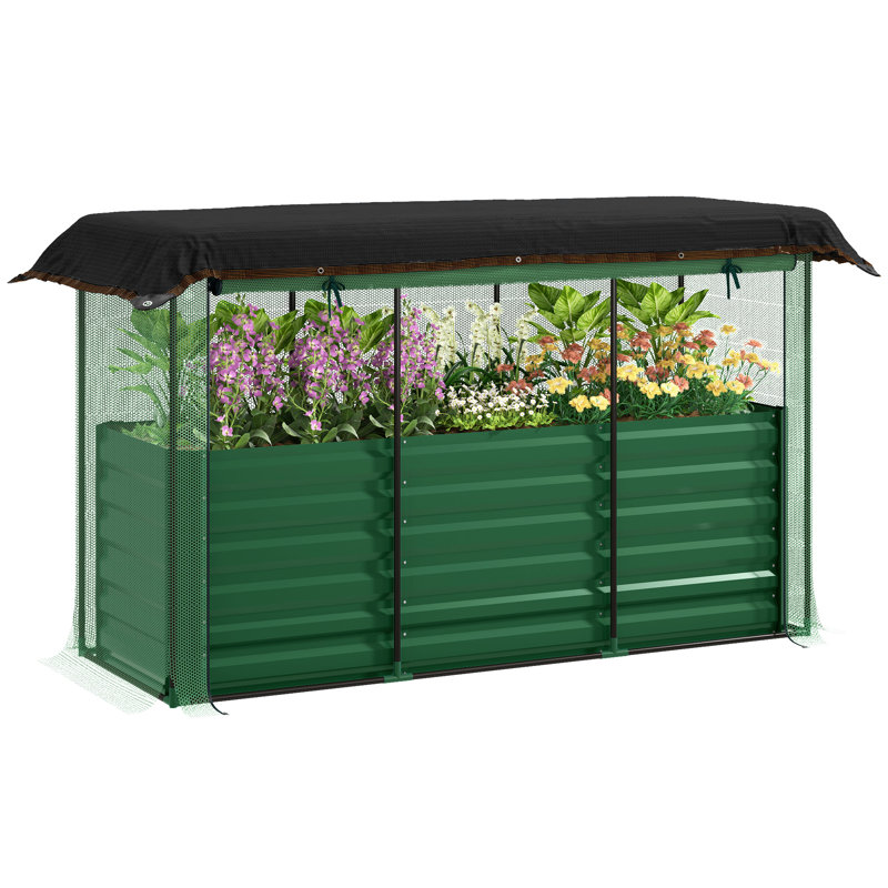 Galvanized Raised Garden Bed with Crop Cage Plant Protection Net and Shade Cloth Roof, Metal Planter Box with Cover for Vegetables, Flowers, Herbs,