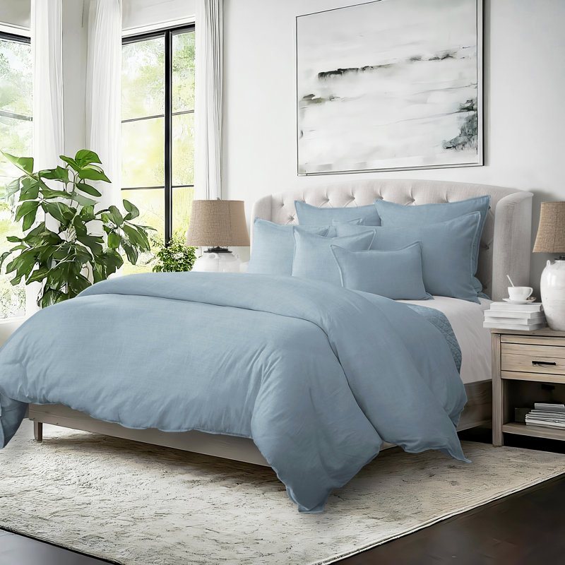 Elsie Linen Look Coverlet 8 Piece Designer Set, Cal. King Coverlet/Bedspread + 7 Additional Pieces, Cornflower Blue