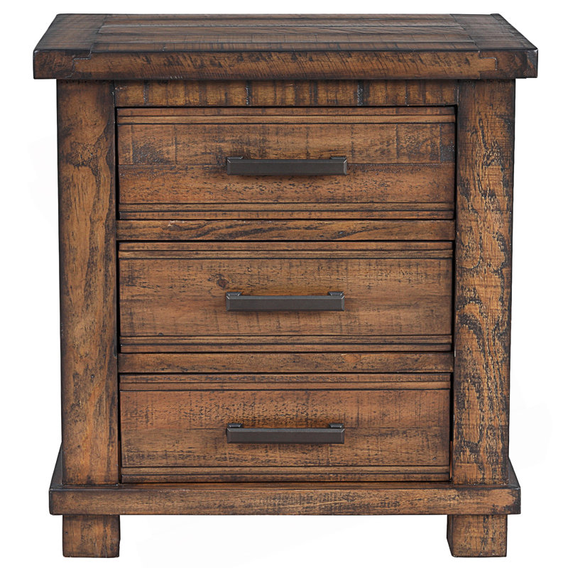 Rustic 3 Drawer Framhouse Nightstand