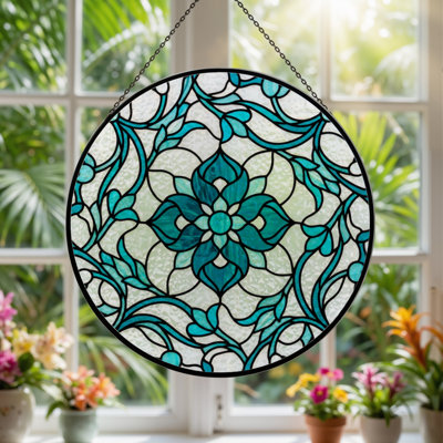 7.8"H Floral Vine Stained Glass Window Panel