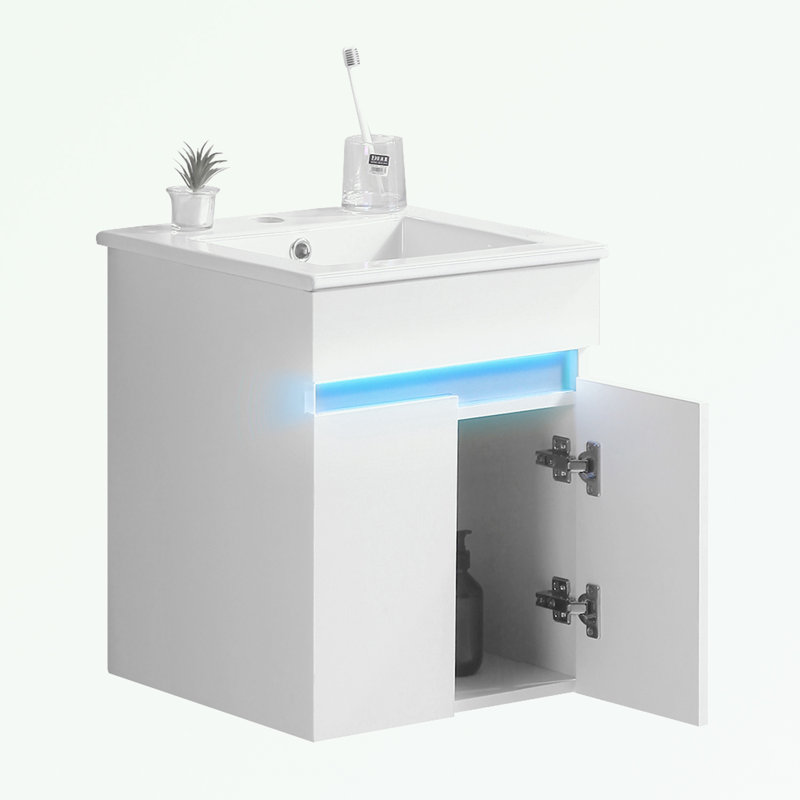 Meuble-lavabo mural avec lavabo, lumière de détection et espace de rangement