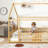 Natural Full Size House Floor Wooden Bed with Roof Frame, Safety Guardrails, Rubber Wood Montessori Floor Bed for Kids, No Box Spring Needed, Toddler Floor Bed, Kids House Bed-706281040