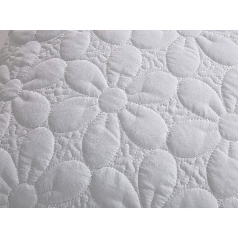Quilted Floral Bed Pillow Shams, Off White, 20" x 36"