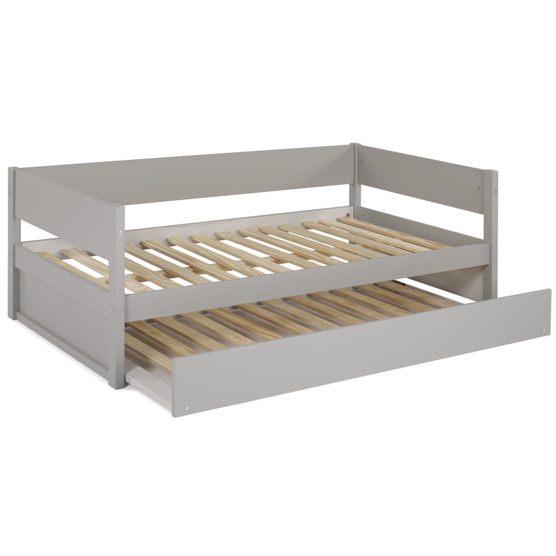 Lit de jour simple en bois massif avec couchette Ashauria, Gris