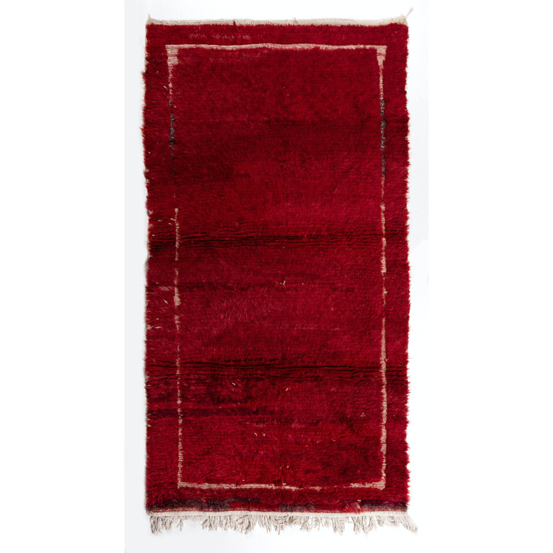 Tapis Mid-Century Tulu avec structure unie rouge et ivoire