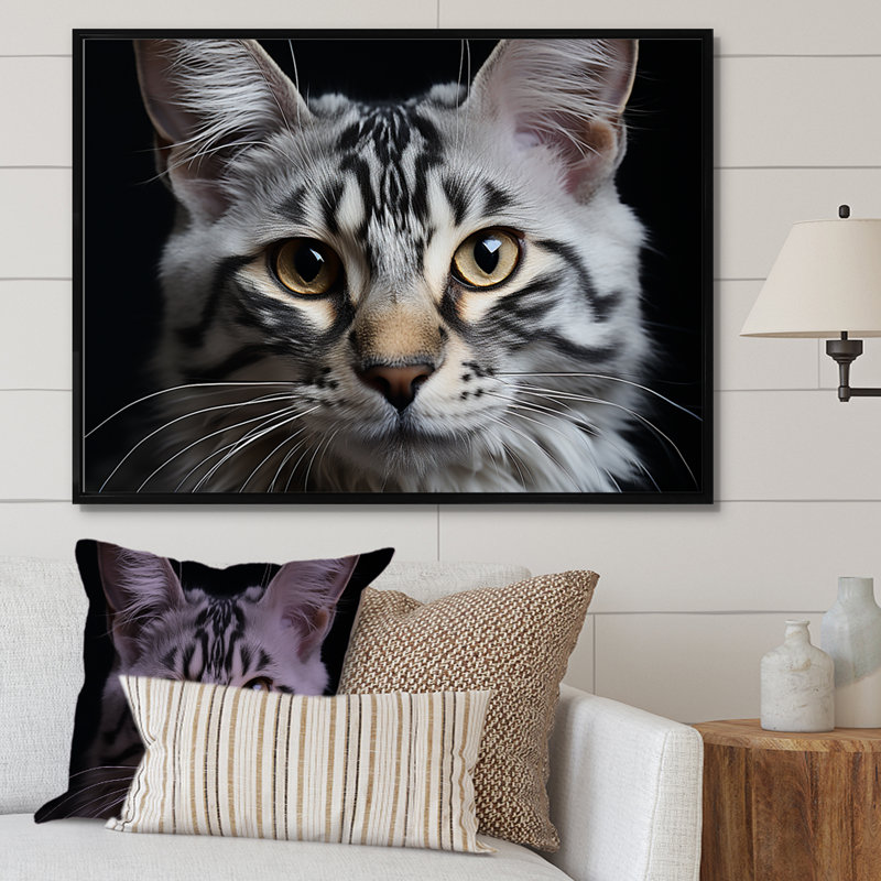 Bengal Rhapsody Cat - Cat, reproduction d'art sur toile, H 34 po x l 44 po, Cadre photo blanc
