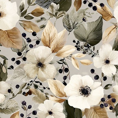 Papier peint adhésif de style bohème Boho Farmhouse Vintage Floral Cream Flowers Autumn Leaves l 17,7 po x H 118 po papier auto-adhésif amovible pour les chambres de bébé