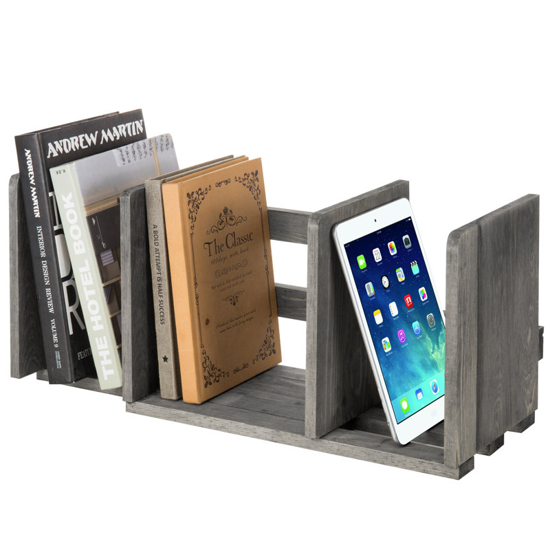 Organisateur de bibliothèque réglable en bois massif gris Barnwood, étagère à livres extensible de 14,3 à 26,8 pouces, Gris