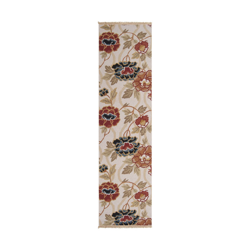 Tapis floral beige / brun / bleu en laine noué à la main Orpha, Rectangle 10 pi x 14 pi