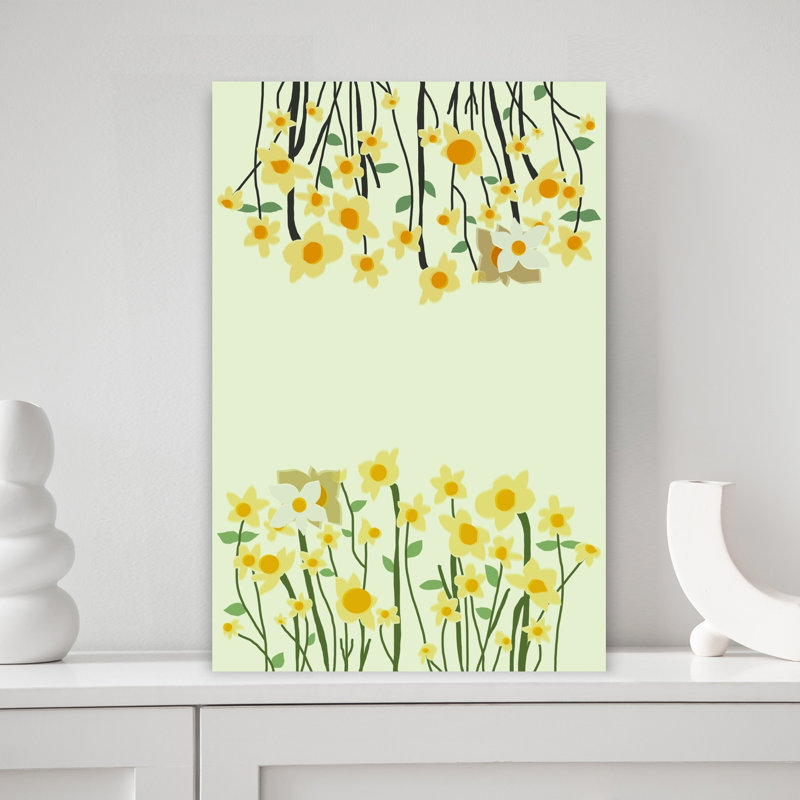 «Cheerful Yellow Blooms Abstract Playful Flower Nature», art mural, H 18 po x l 12 po