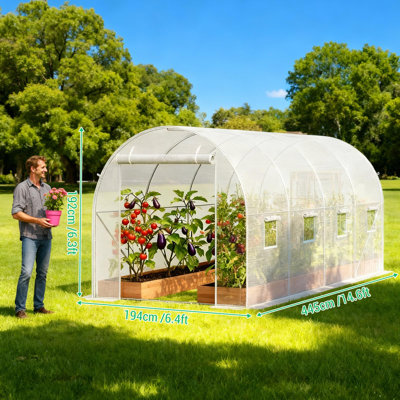 14.6x6.4x6.3 Ft Walk-in Tunnel Greenhouse with Galvanized Steel Frame, 8 Windows & Mesh Door for Outdoor Garden