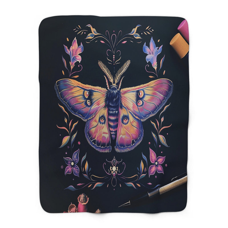 Boherian Twilight Moth Elegance - couverture en sherpa de qualité supérieure 1 pièce - reproduction d'art luxueuse, Grand lit