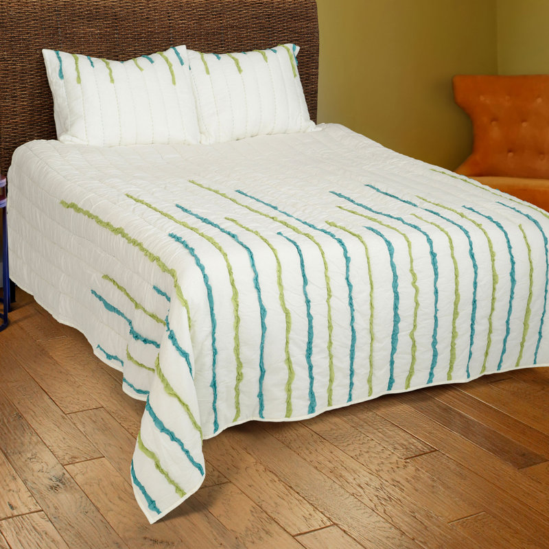 Streamers Cotton Striped Quilt, Full/Queen Quilt + 2 Standard Shams, Ivory/Red/Orange