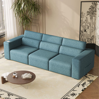 Power Reclining Sofa, Electric 3-Seat Recliner Sofa Modular Recliner Couch With Bluetooth Stereo, Wireless Charging, Side Pocket, Power Recliner Couch For Living Room, Home Theater, Apartment