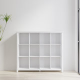 Acadian 57"W Solid Wood 12 Cube Storage Bookcase with Fixed Shelves