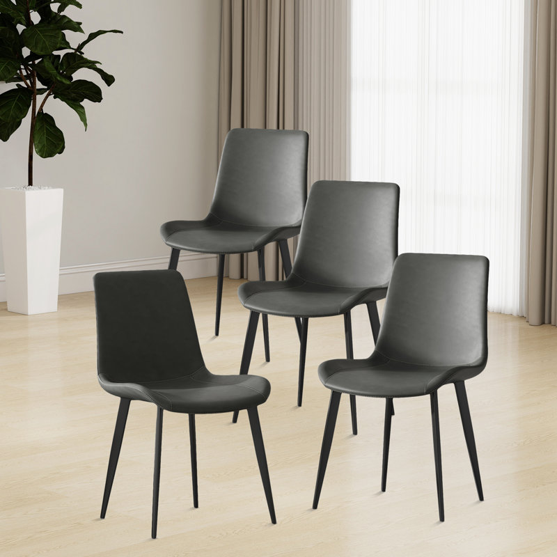 Ensemble de chaises de salle à manger rembourrées en similicuir avec dossier, 4 pieds en métal, Noir/gris