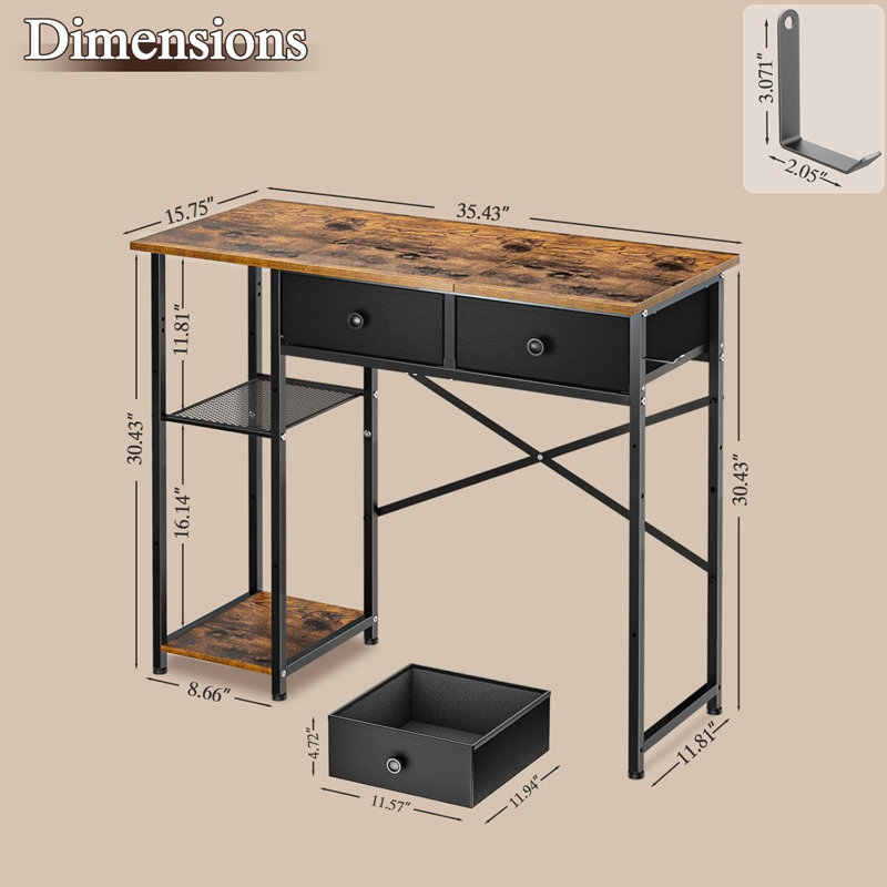 Small Computer Desk, Brown/Black
