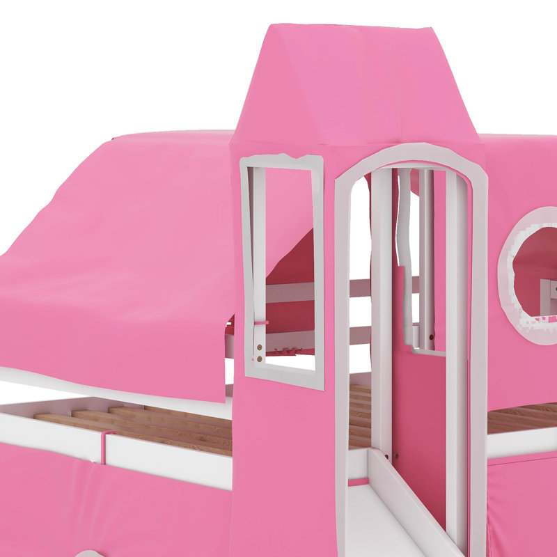 Lit mezzanine double avec tente et tour, Rose