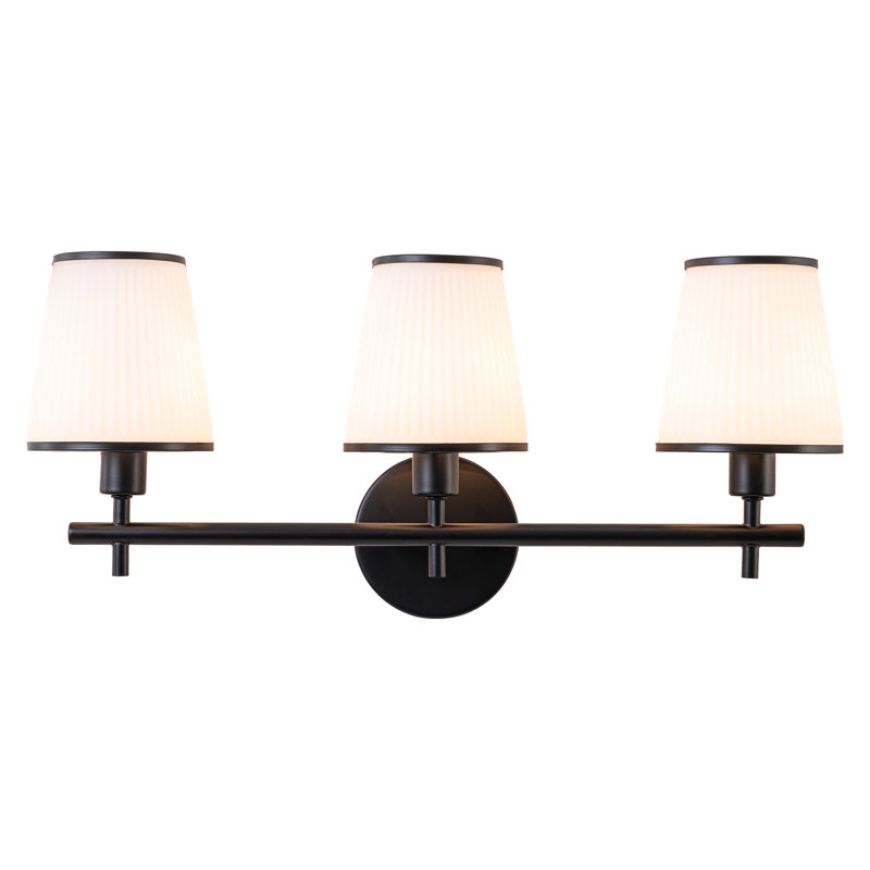 Applique murale à bras moderne à 3 lumières avec abat-jour en verre côtelé noir mat - l 22,24 po câblé avec lumière à intensité variable pour le couloir du salon