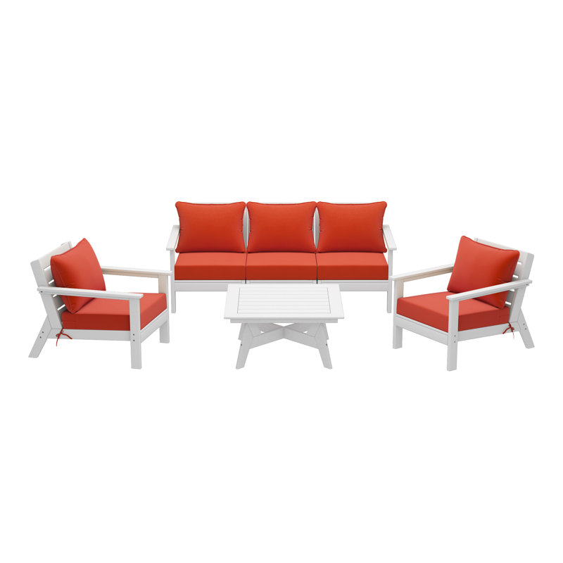 6-Piece Deep Seating Set, White, Orange