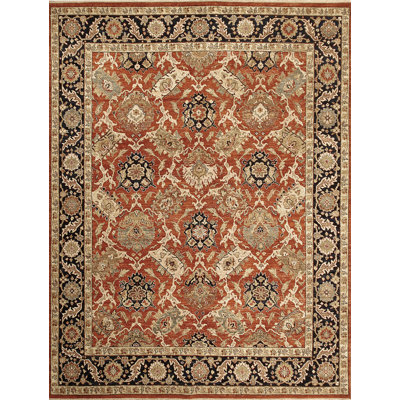 Hand Knotted Wool Oriental Area Rug in Rust/Navy