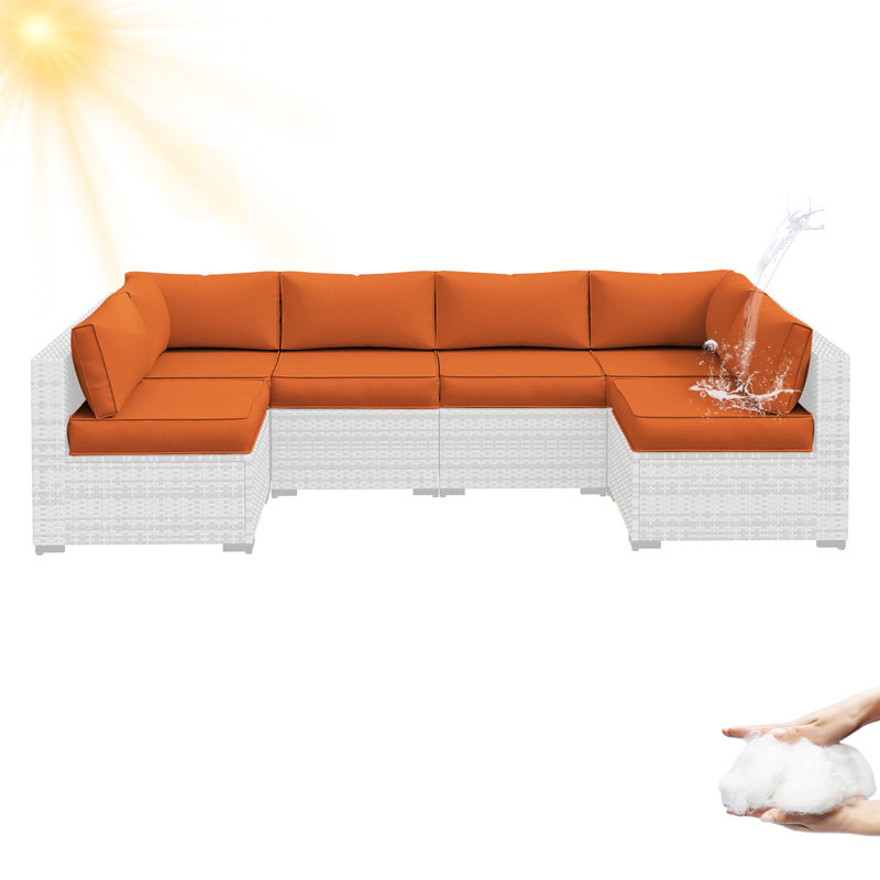 14-Piece Outdoor Sectional Cushions, Waterproof Seat/Back Cushion For Patio Furniture, 4" Thick Replacement Set, Orange