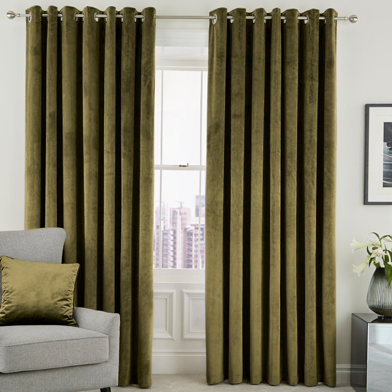 Escala Room Darkening Curtain Pair, Olive, 168 W x 183 D cm