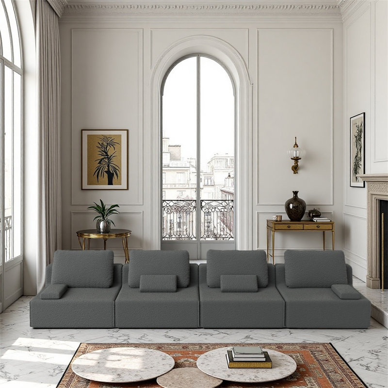 Ensemble de canapé de luxe 4 places rembourré sur pied, Gris