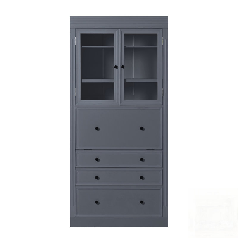 Armoire de rangement autoportante avec 3 tiroirs, tablettes réglables et prise de courant intégrée pour la salle à manger et le salon, gris