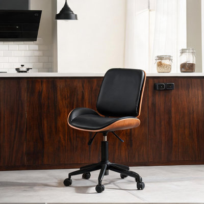 Adjustable Height Swivel Massage Office Chair with Diamond Tufting, Classic Black PU Leather, 20.5 W x 31.5 H