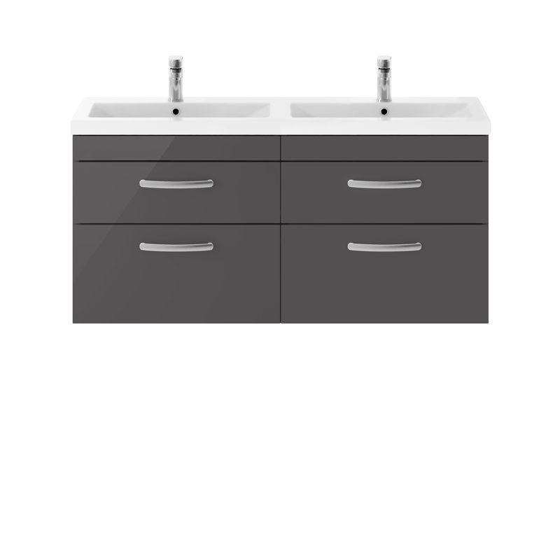 Athena 1208mm Double Bathroom Vanity with Integrated Ceramic Basin, Gloss Gray