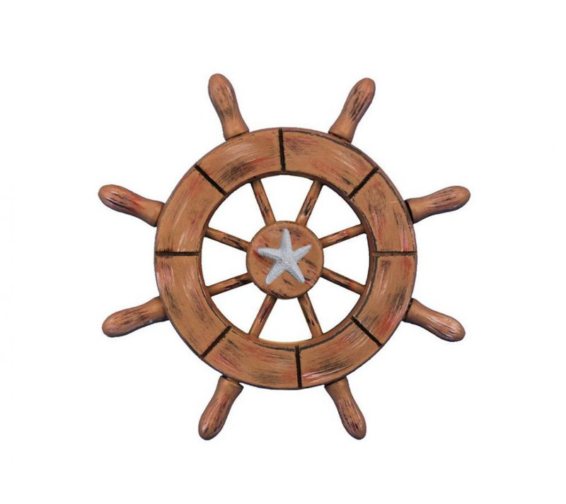 Roue d’expédition décorative 6" avec étoile de mer, En bois