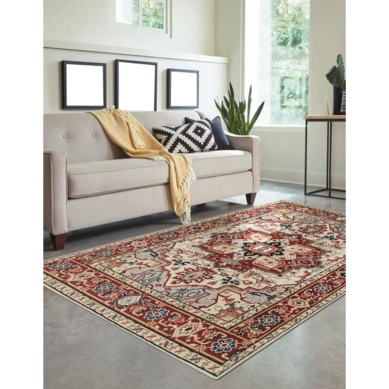 Tapis médaillon en laine noué à la main sophistiqué ivoire Radiant