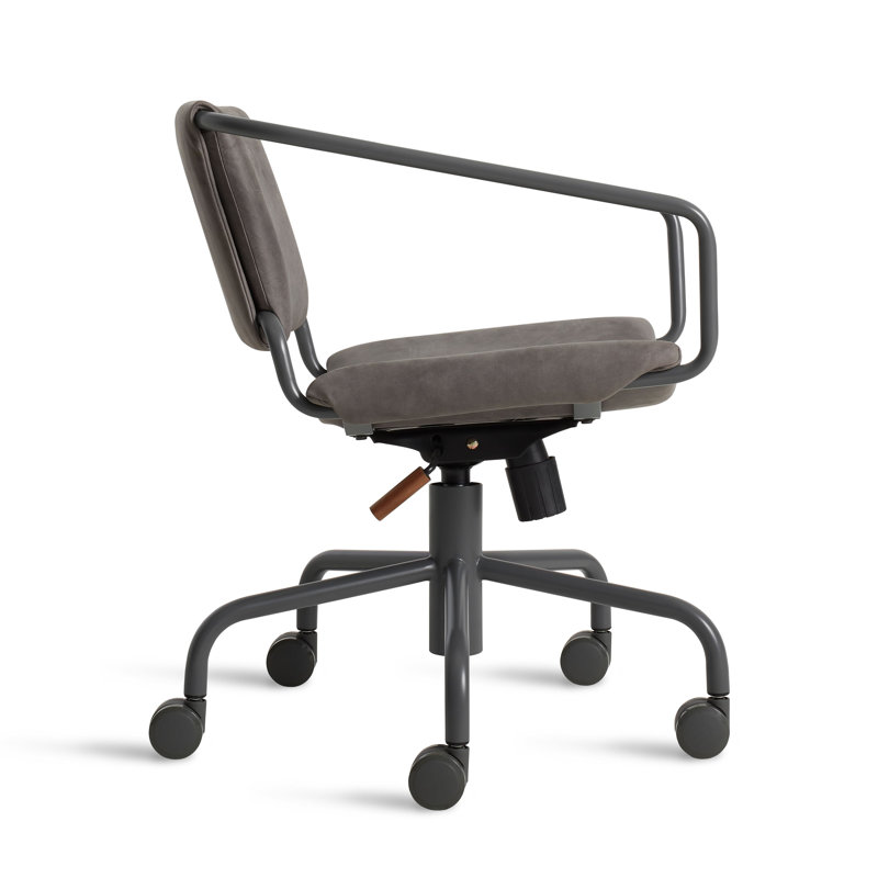 Slate Leather Swivel Task Chair with Steel Frame