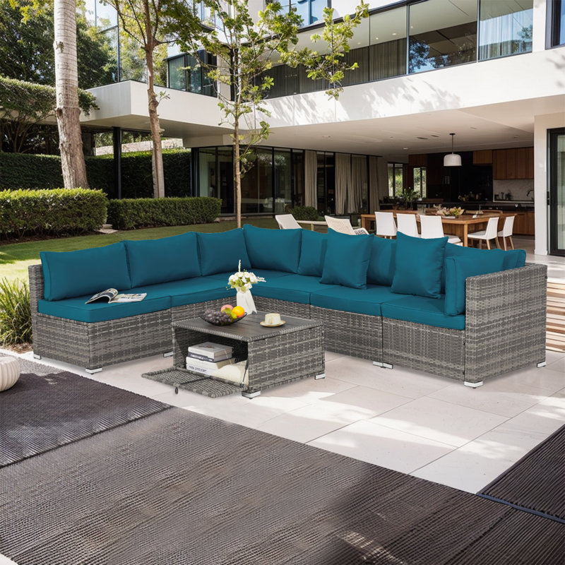 7 Piece Outdoor Sectional Furniture Patio Furniture Set With Adjustable Backrest, Gray, Gray