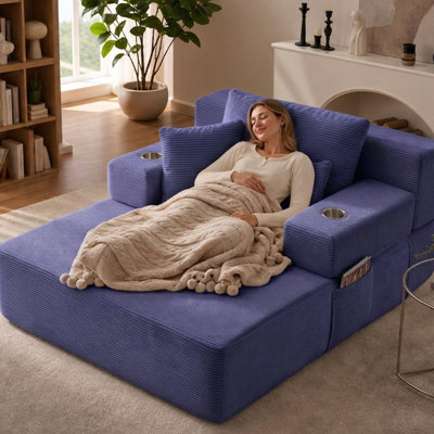 Méridiennes intérieures à compression, canapé-lit moderne en velours côtelé bleu pour la maison