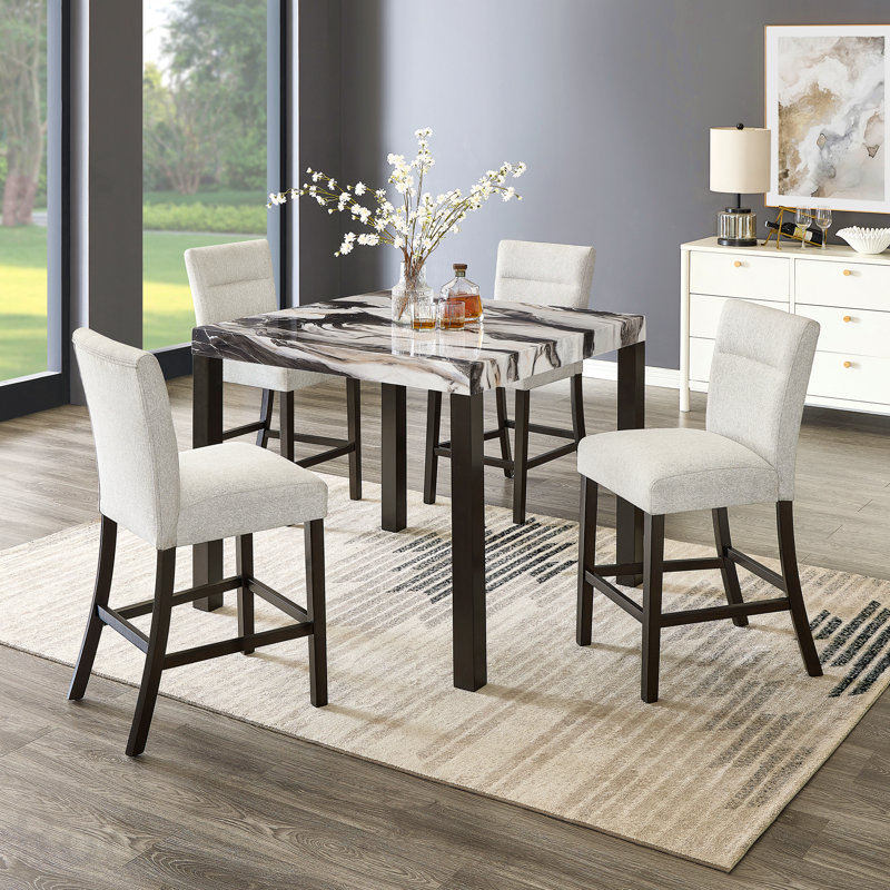Modern Faux Marble Counter Height Dining Table With 4 Stools