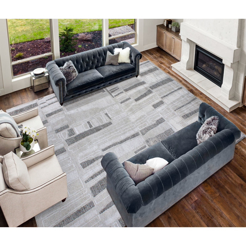 Area Rug in Black/Gray/White, Rectangle 9' x 12'