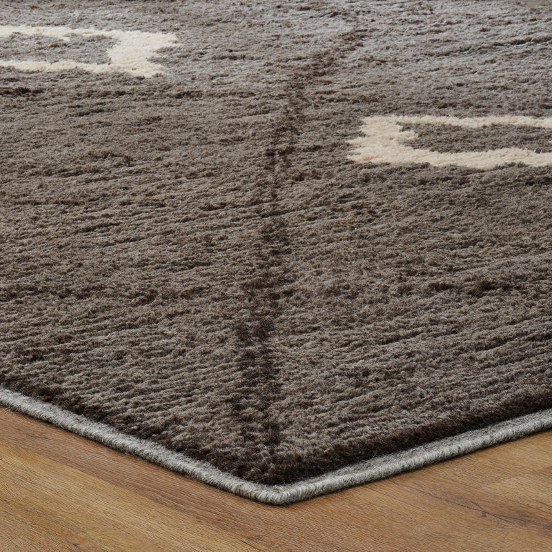 Urban Ridge Wool Hand Knotted Area Rug in Charcoal Lattice, Rectangle 8' x 10'