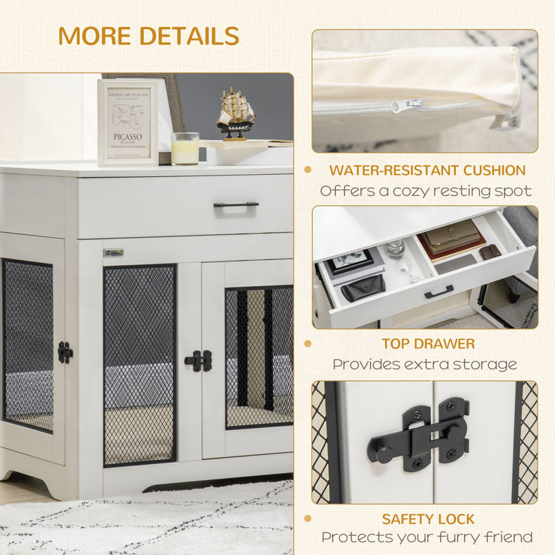 Versatile Dog Crate Furniture with Soft Cushion and Drawer for Small Dogs