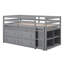 Lit mezzanine avec bureau d'écriture rétractable et système de tiroir fonctionnel avec tiroirs simples, gris et bois massif-531357714-531357715